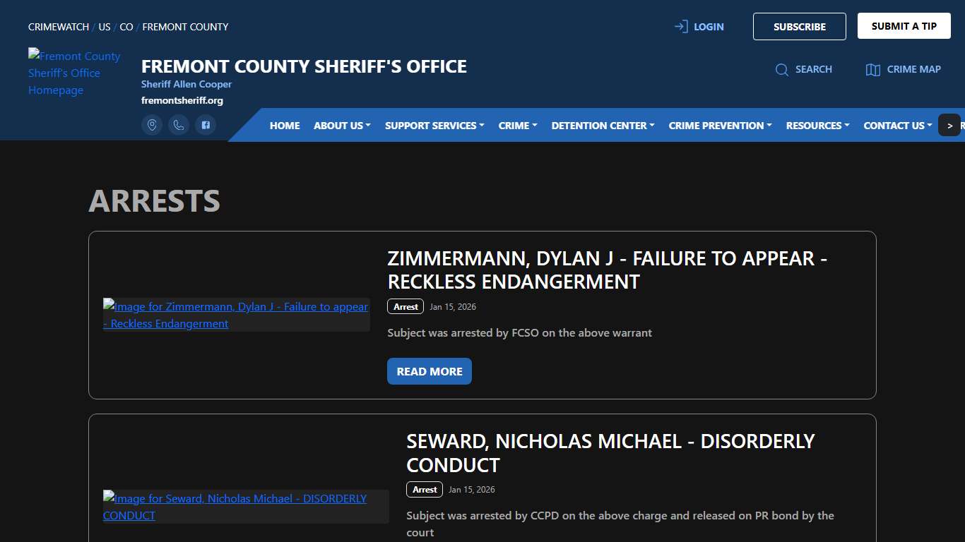 Fremont County Sheriff's Office Arrests CRIMEWATCH