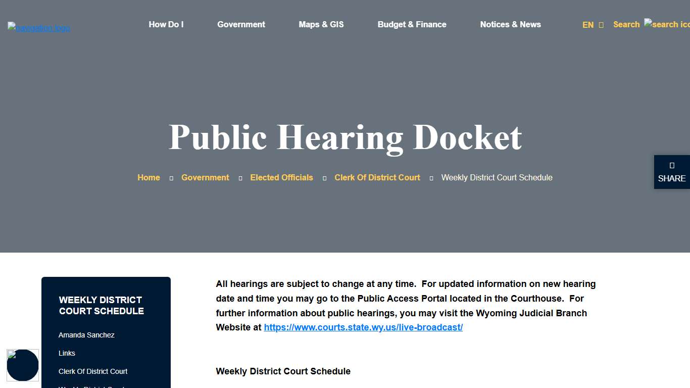 Public Hearing Docket