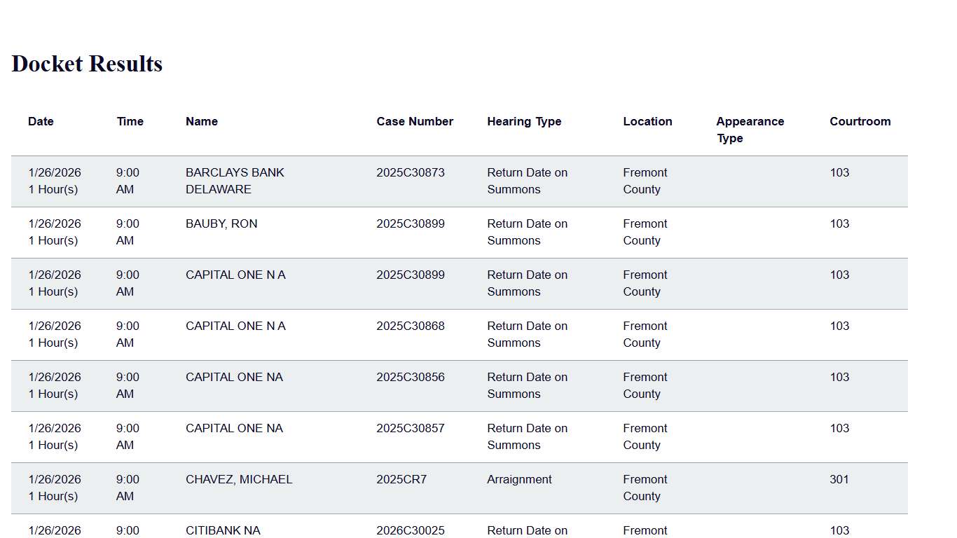Docket Print Results Colorado Judicial Branch